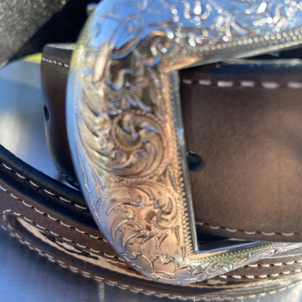 Nocona Belt Co.Brown Leather Western Belt with Silver Buckle - Picture 2 of 8